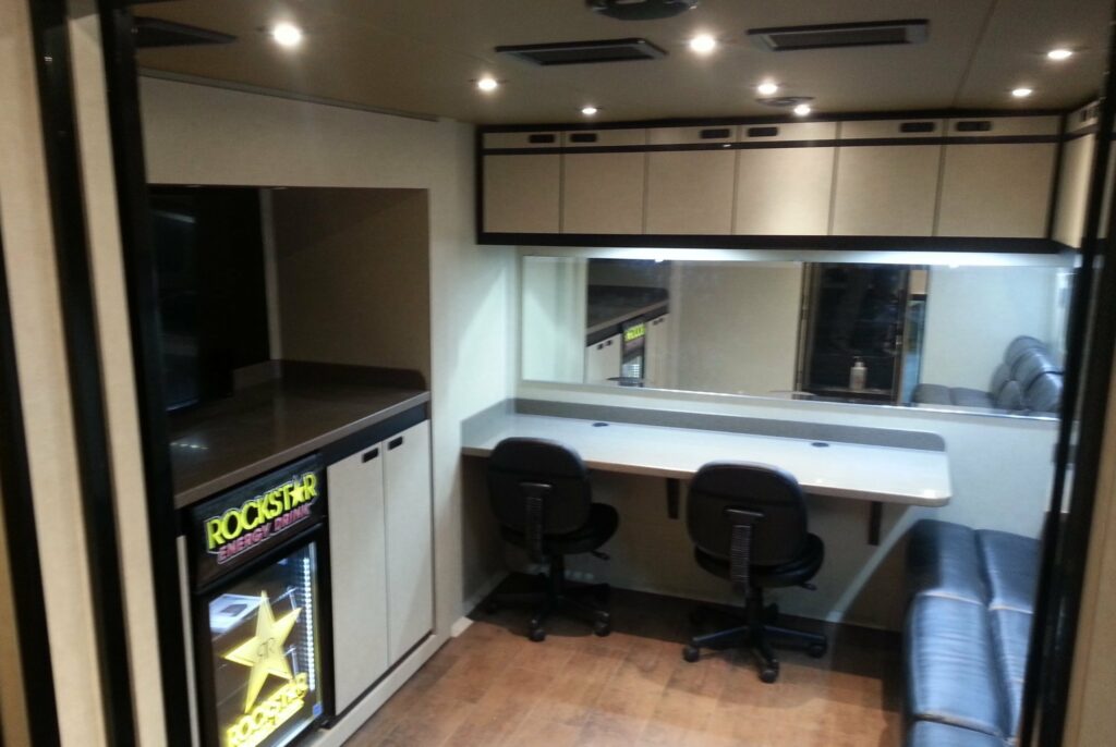 office lounge inside of a trailer