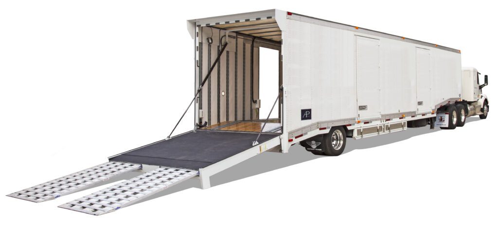 exterior of 2 car trailer that is open
