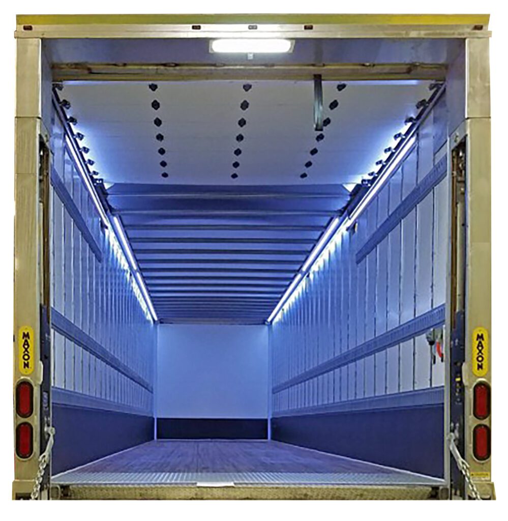 inside of trailer, with interior lighting