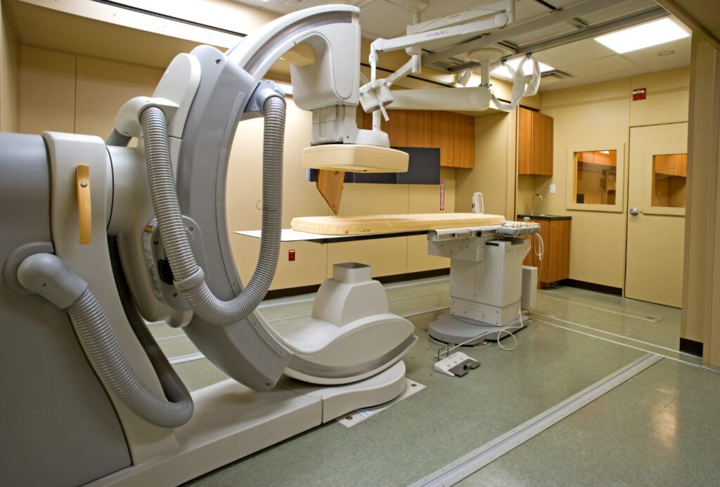 Large white medical device inside the trailer