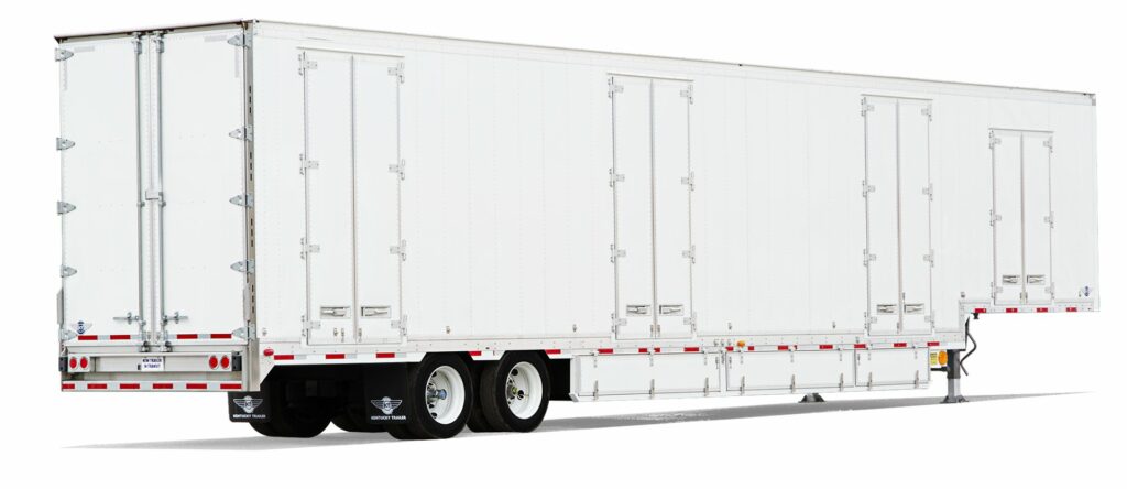 large white trailer with black wheels