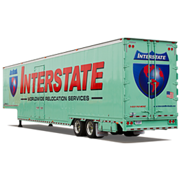 green trailer that reads interstate in red