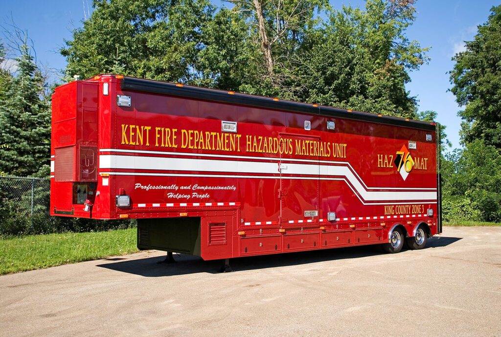 red fire department trailer