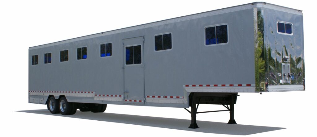 large grey trailer with green details