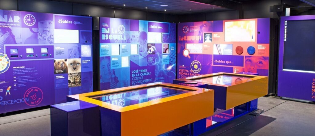 inside of a mobile museum exhibit trailer