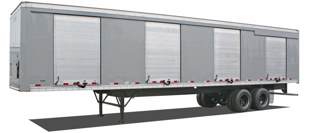 silver trailer with wheels