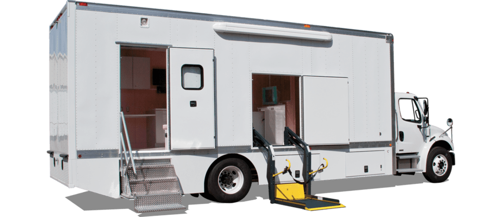 a white mobile mammography trailer